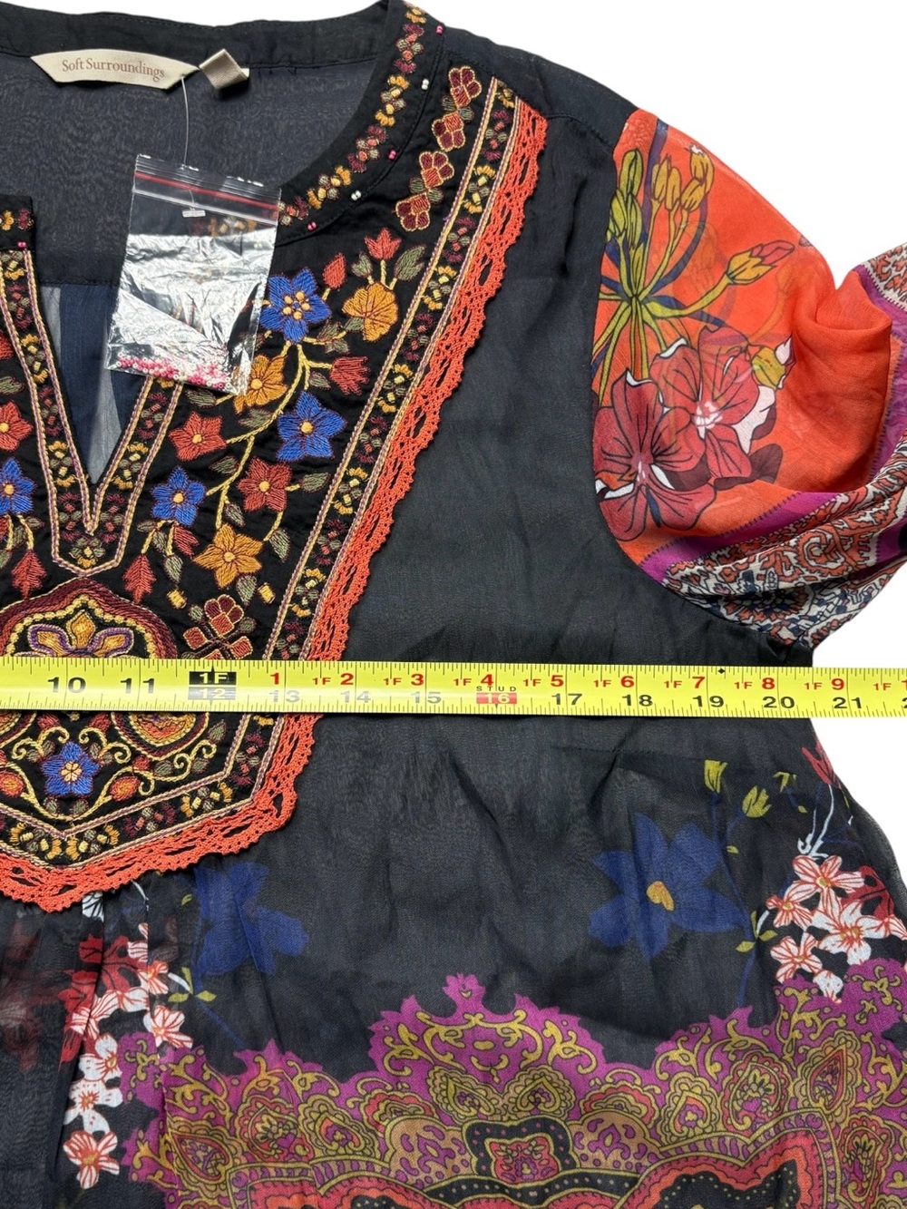 NEW Soft Surroundings Batik Horizon Tunic Blouse M 3/4 Sleeve Semi-Sheer - Picture 5 of 9